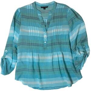 Zac & Rachel Multi Blue Stripe Semi Sheer Blouse size XL